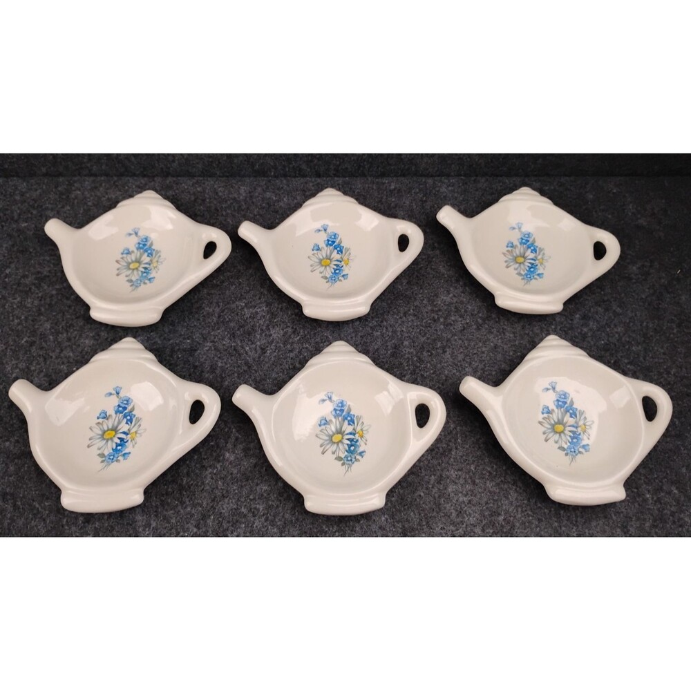 Tea Bag Holder Teabag Caddy Daisy Floral Daisies w Blue Forget Me Nots Lot of 6